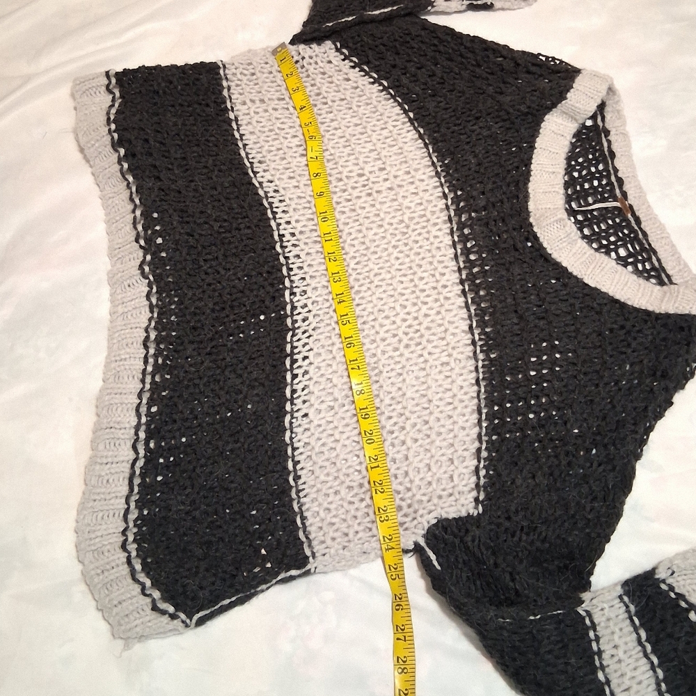Free People Sweater Monaco Stripped Slouchy Charcoal-Ivory SzM Wool- Alpaca Blen - Picture 7 of 13